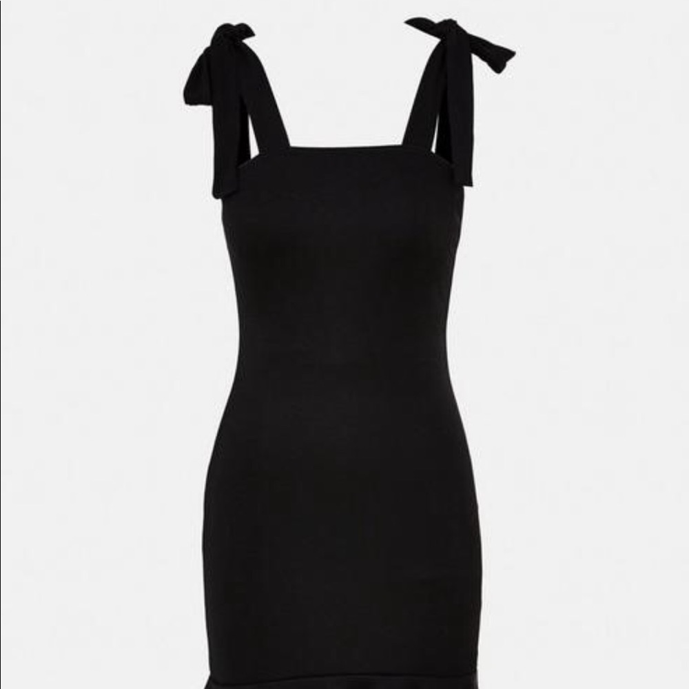 Black ruffle hem tie shoulder mini dress